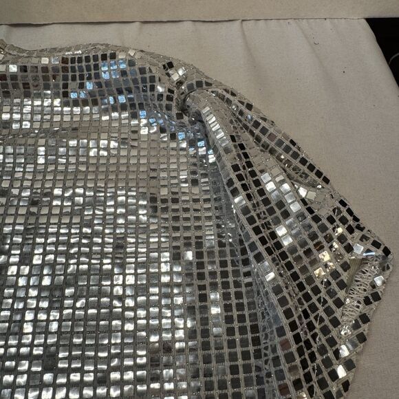 INC International Concepts Sequin Mesh Top Silver Shimmer Party Blouse L - Picture 6 of 10